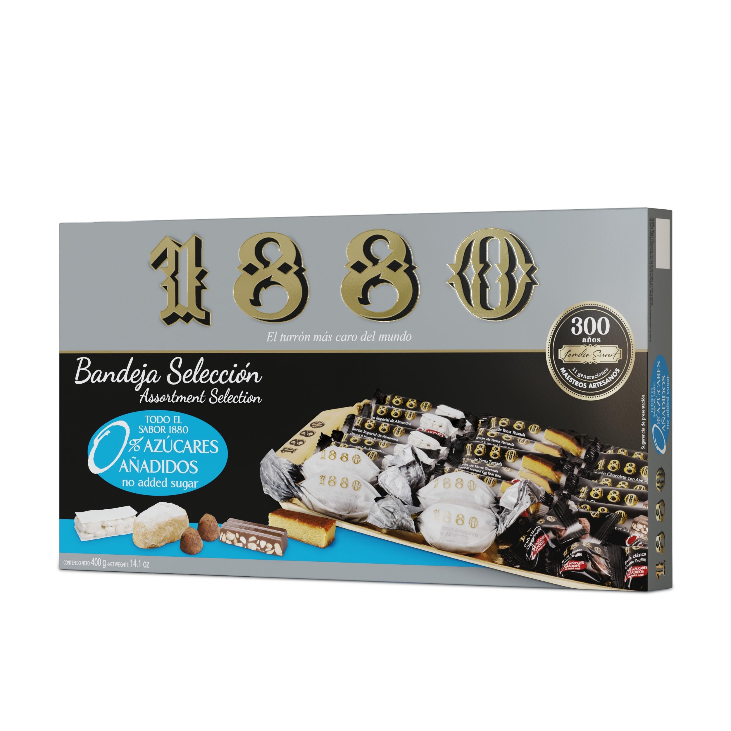 1880 | Auswahl-Tablett 0% Zuckerzusatz 400 g| Das teuerste Turrón der Welt | Servierfertig