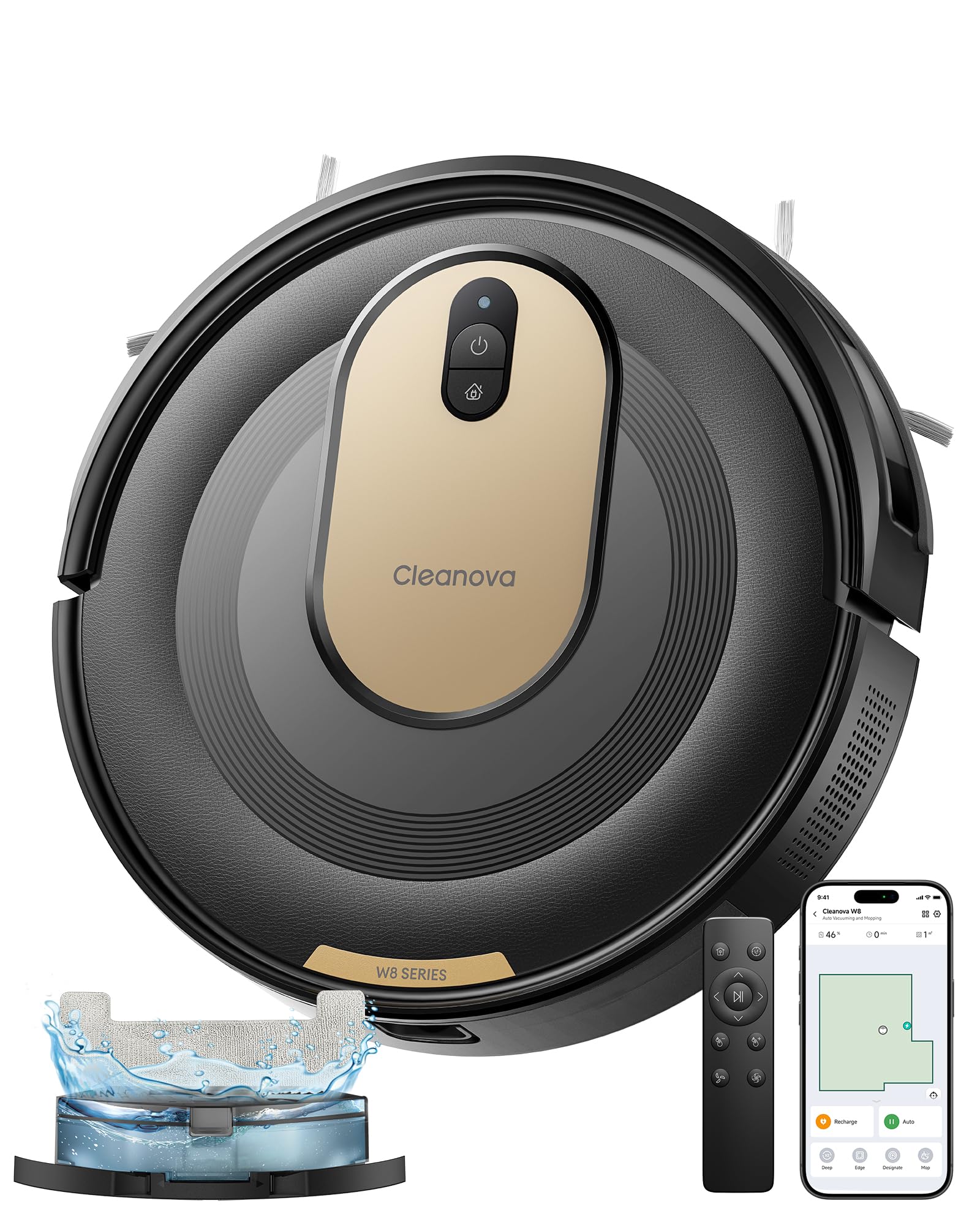 Vexilar W8 Robot Vacuum Cleaner with Wiping Function, 2600 Pa & 130 Min Runtime Vacuum Cleaner Robot, Gyroscope Navigation, Anti-Tangle Direct Suction, App/Alexa/Siri, Robot Vacuum Cleaner for Pet