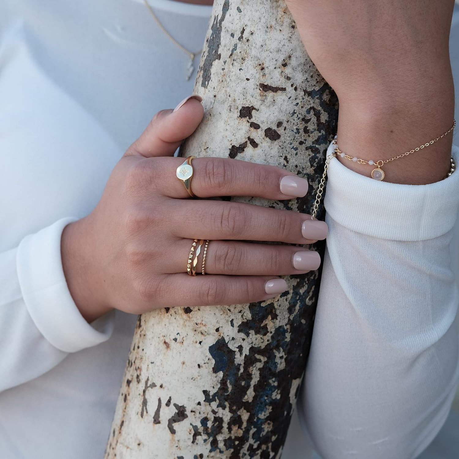 BLOSSOM & HUE Milgrain Stacking Ring - Rhodium - Gold Plated Sterling Silver Dainty Diamond Shape Ring Minimalist Stacking Ring [Hypoallergenic] - Image 3