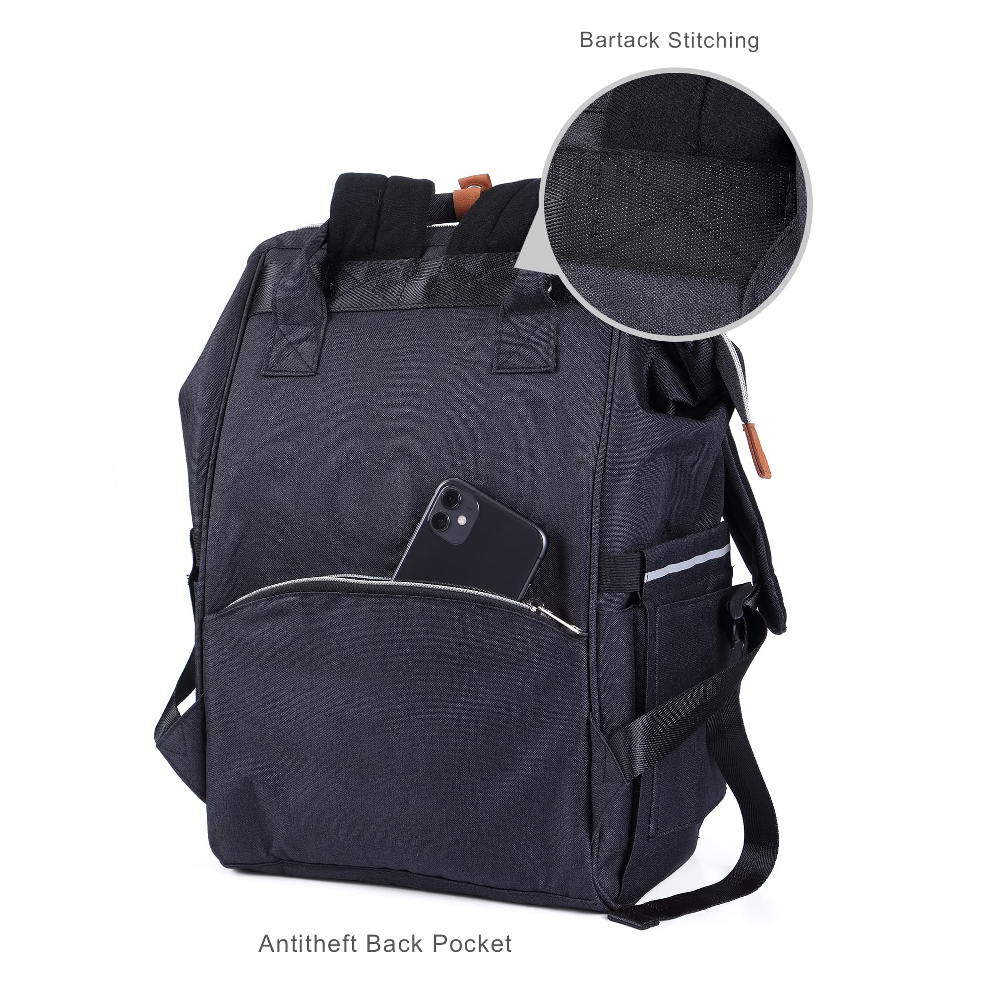 NEOtech Care Sac à dos à langer pour bébé garçon ou fille, avec sangles à poussette/Organisateur couches, biberons et accessoires nouveau-né (Noir)