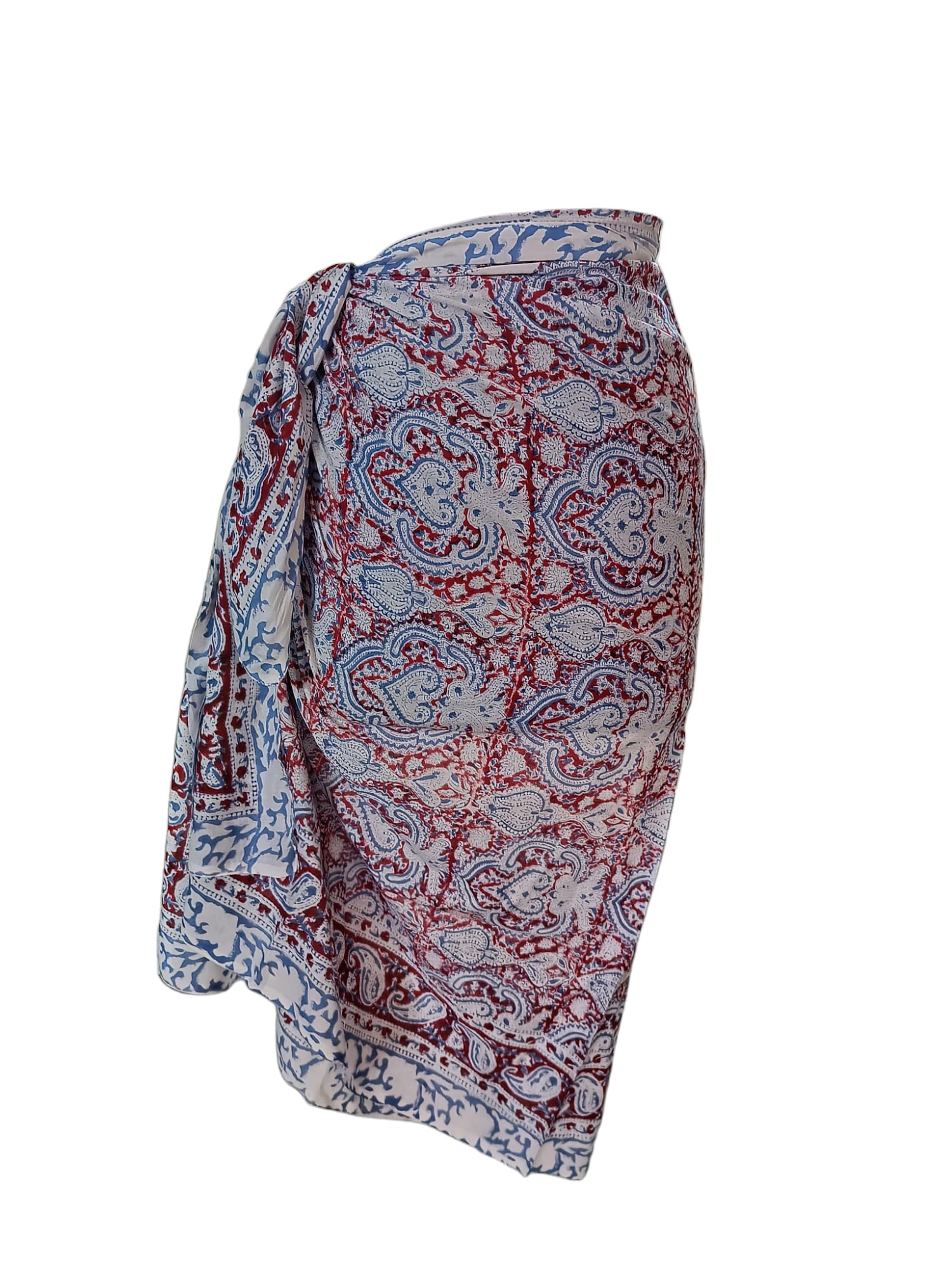 RAJBHOOMI HANDICRAFTSWomen Sarong-100% Cotton Block Print Mens womens Sarong Swimsuit Coverups Long Plus Size, Red, One size