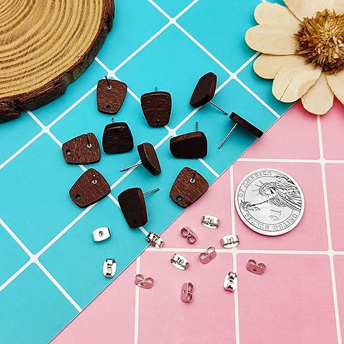 Miniatura 7 de 100 aretes de madera para hacer joyas, de madera de nogal, aretes de madera de nogal, hallazgos, aretes con bucle, trapezoidales, aretes de madera
