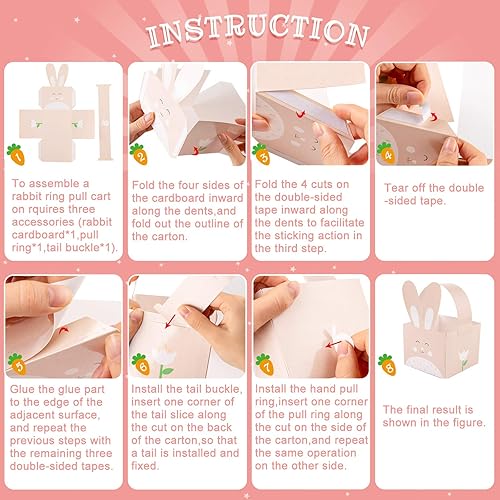 Miniatura 7 de Whaline 24 cajas de regalo de Pascuacaja de regalo con asa, lindo conejo, conejo, cesta de Pascua, contenedores con forma de conejo, dulces, caja de