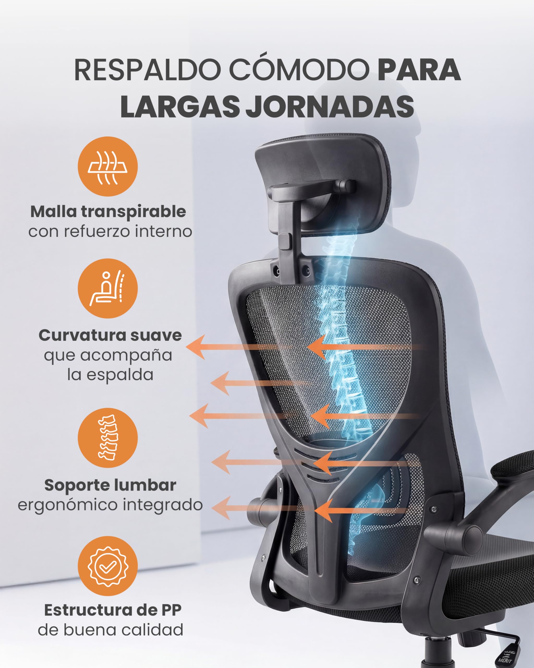 unycos - Silla de Oficina o Escritorio Ergonómica con Reposacabezas y Reposabrazos Abatibles【Soporta hasta 130 kg】 Respaldo con Malla Transpirable, Regulable en Altura, Ruedas Giratorias 360° (Negro)