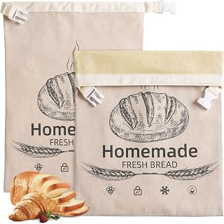 2 Pack Beeswax Bread Bags for Sourdough,Buckle Reusable Organic Linen Beeswax Bread Bag for Homemade Sourdough 17.5 x 11.5 Inches Food Storage - Amazon product rated Grade A