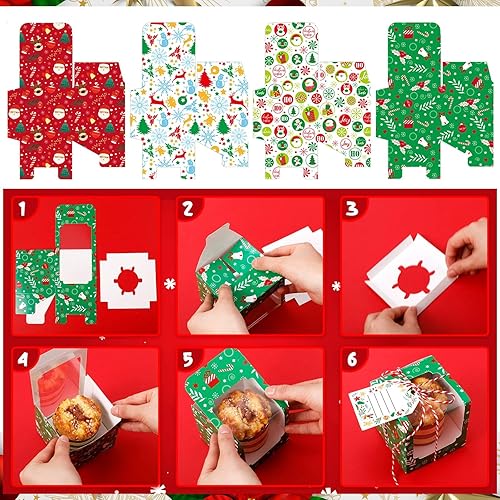 Miniatura 4 de 36 cajas de cupcakes de Navidad, cajas de galletas de Navidad con ventana, caja individual para cupcakes, contenedores de papel con insertos y