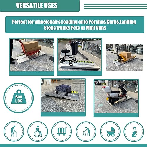 Miniatura 6 de Rampa portátil plegable antideslizante para silla de ruedas para escalones del hogar, escaleras, puertas, scooter, cortacésped, rampa para