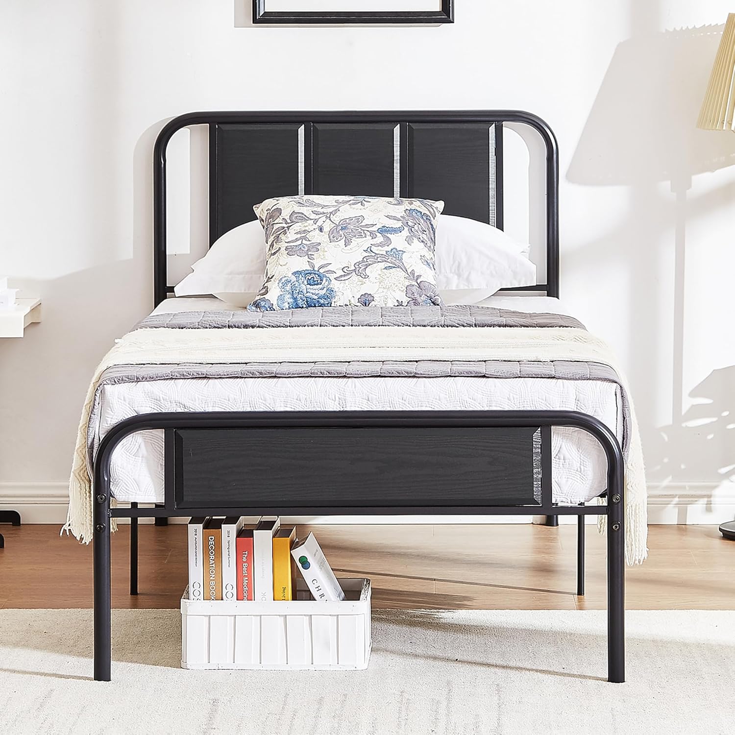 VECELO 2 Set Bed Frame Twin Size With Wooden Headboard