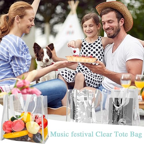 Miniatura 5 de Paterr 30 bolsas transparentes aprobadas por estadios a granel de 10 x 10 x 4 pulgadas, bolsas de plástico de regalo con asa para mujeres, gimnasio