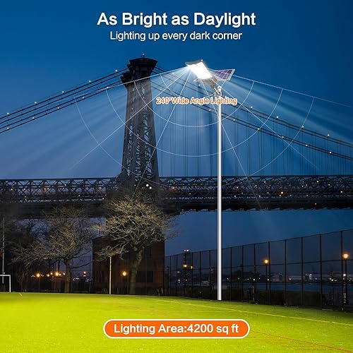 Miniatura 2 de Farola solar de 4000 W, luces solares comerciales para exteriores del atardecer al amanecer, luz solar al aire libre con sensor de movimiento y