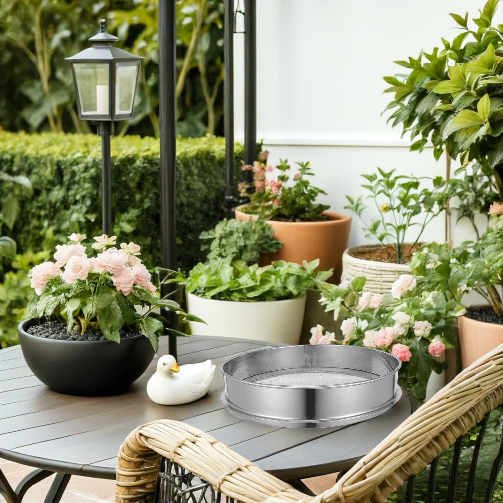 Toyvian Setaccio in Acciaio Inox per Terreno da Giardino 35 CM con Maglie Larghe Strumento Manuale per Setacciatura Compost Ghiaia e Bonsai Utensile per Orto e Cura del Prato