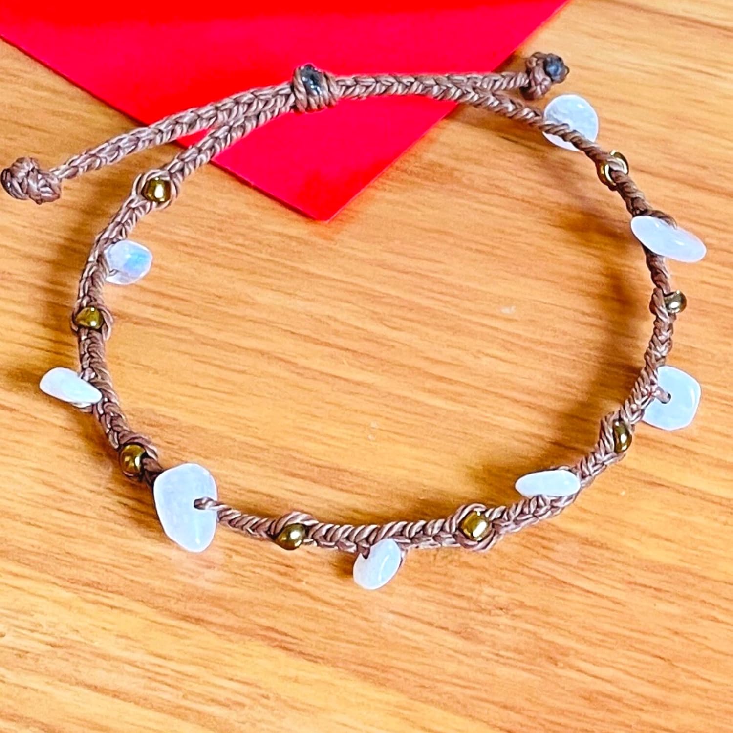 Handmade Moonstone Small Crystal Bracelet (6.5-7.5'') - Adjustable & Plus Size, Natural Healing Crystal Chips, Waterproof, Chakra Beaded - Unusual Jewelry for Women, Girl & Friendship from - Image 4