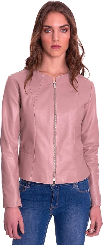 Amazon.com: Chaqueta de cuero de cordero de napa rosa polvo cuello redondo,  XS, Powder : Ropa, Zapatos y Joyería