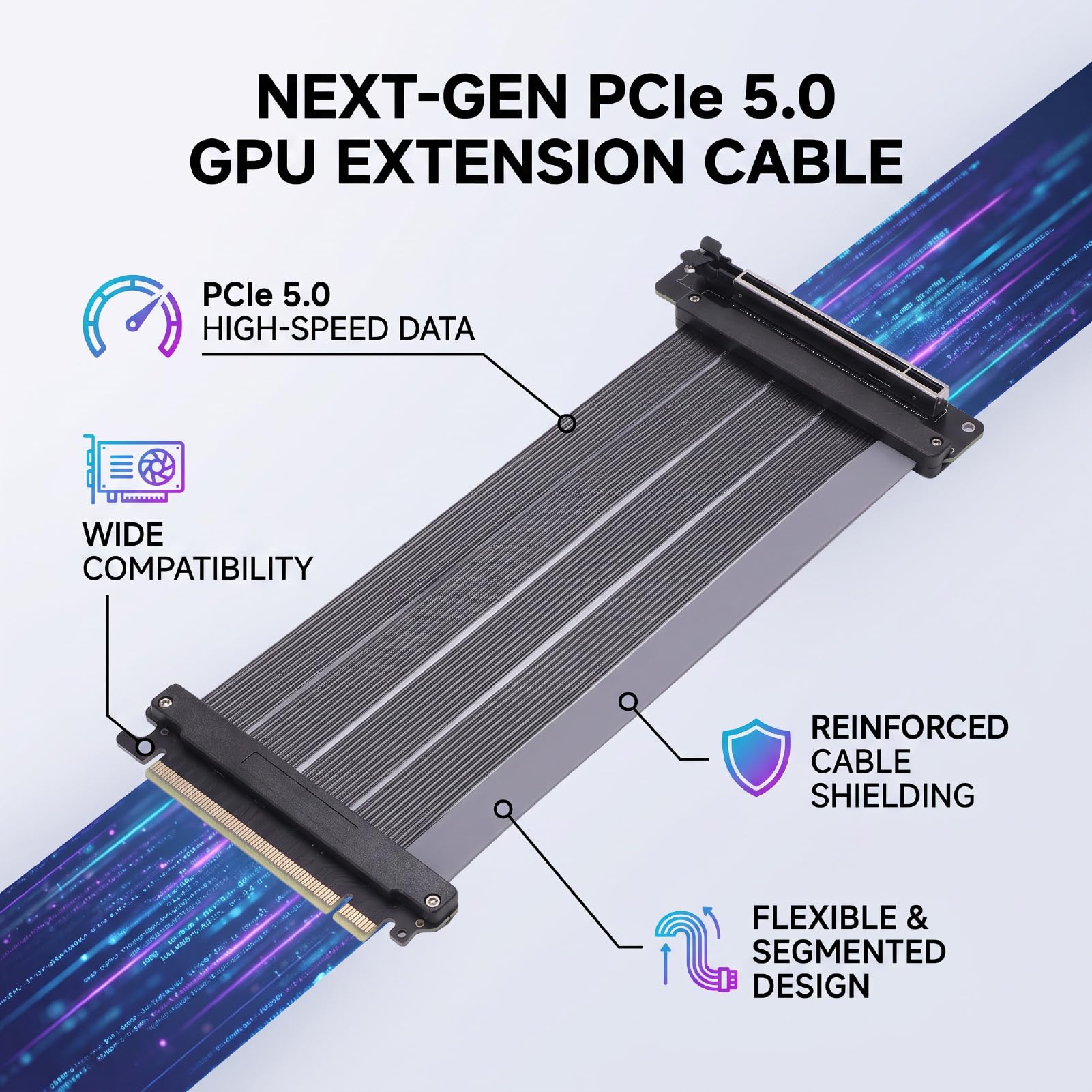 PCIe 5.0 Extension Cable 200mm Shielded Flexible Riser