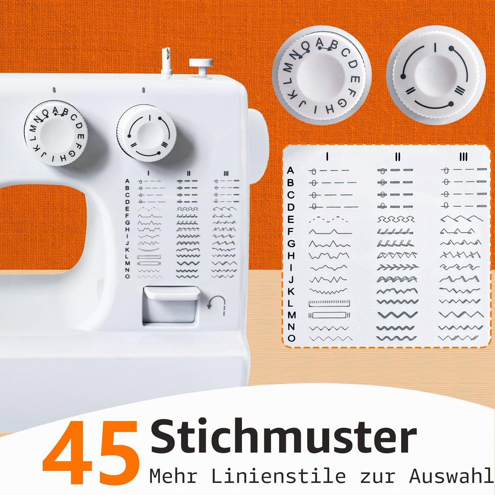 Nähmaschine für Anfänger Verbessert, 45 Stichprogrammen kleine nähmaschinen Mini Sewing Machine, Elektrische Nähmaschine Kinder mit Großes Fußpedal & Nähset & LED-Nählicht