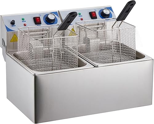 Miniatura 7 de RIEDHOFF Freidora eléctrica, freidora de 10 L x 2 con canasta, control de temperatura ajustable, perfecta para alas de búfalo fritas, camarones,