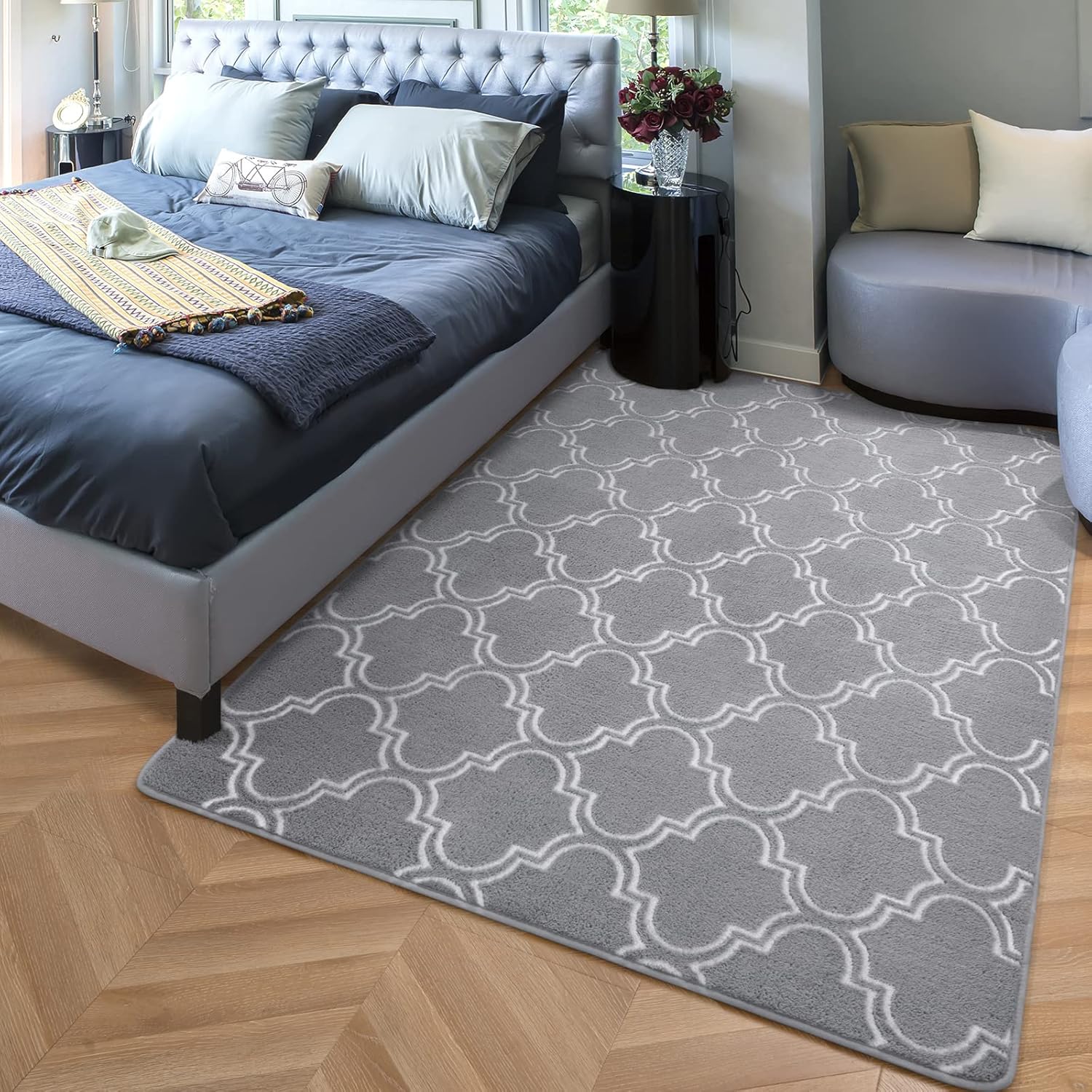 HOMORE Geometric Shag Rug for Bedroom, 4’x6′ Light Gray