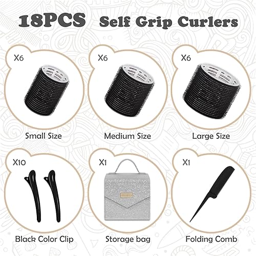 Miniatura 4 de Sungenol - Juego de 18 rodillos de pelo, rizadores de pelo sin calor, rodillos de pelo autoagarre, rodillos de pelo con pinzas y peine, rizadores de