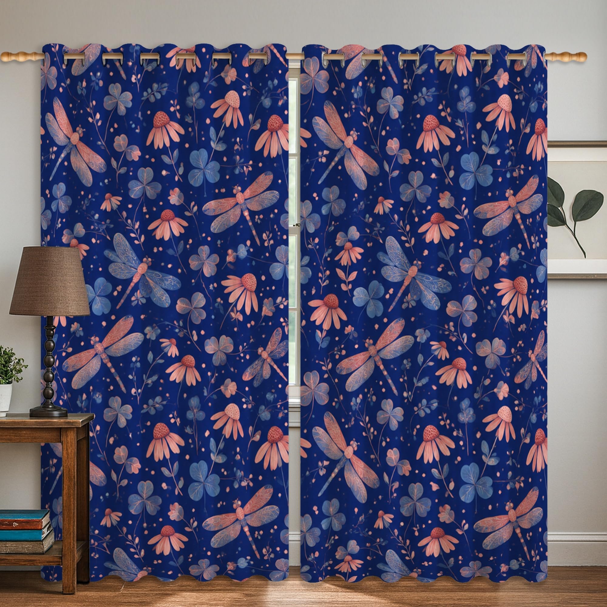 Rideaux occultants lavables en machine 132x183 cm motif libellule feuilles printemps salon