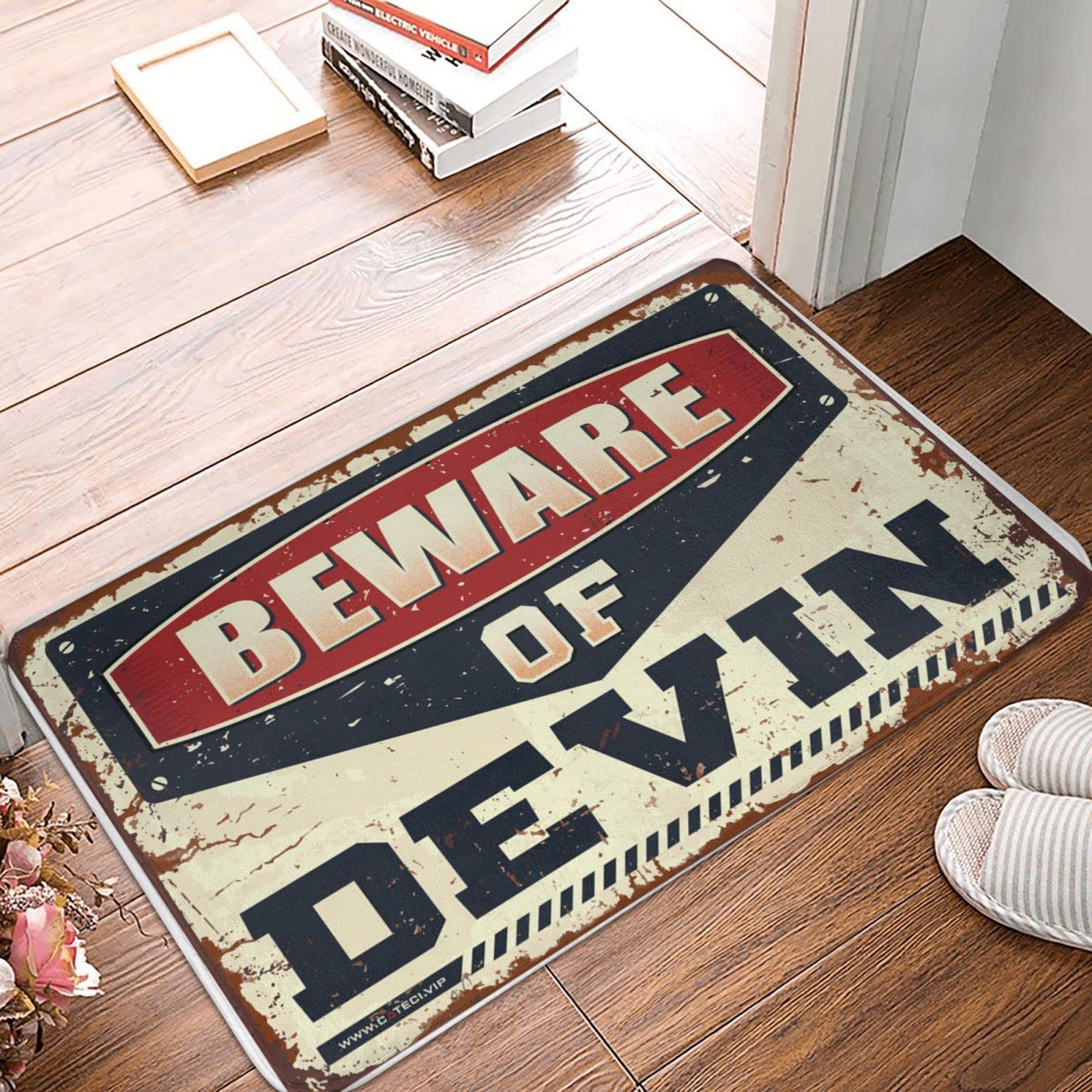 Tapis rétro Beware of Devin paillasson CakJuice au design vintage