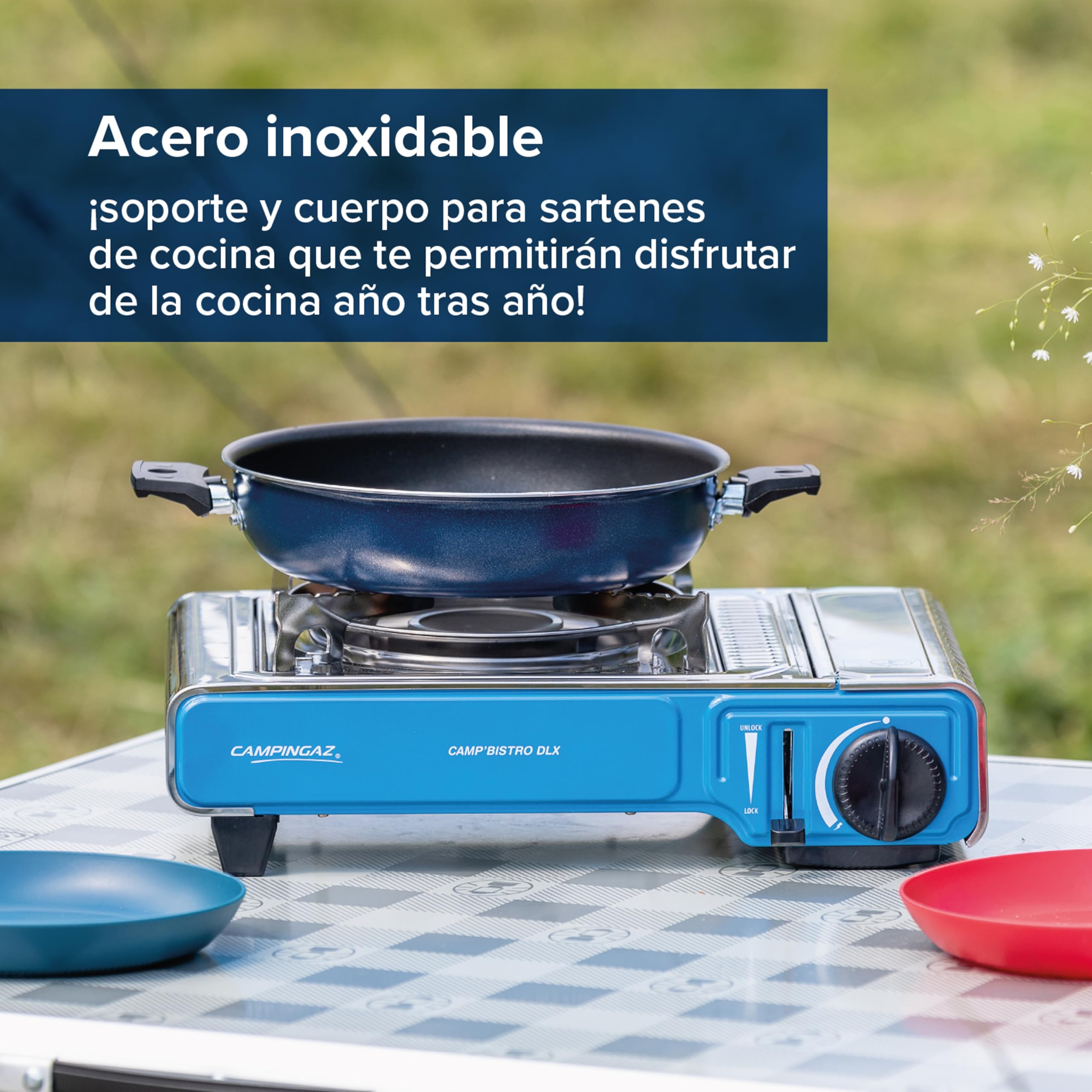 Campingaz Xpert 200 LS Gas Barbecue | Barbacoa con Carro y Ruedas, Piedra Volcánica y Tapa con Termómetro – 2 + 1 Quemadores | 8.2 kW + 2.1 kW, Negro