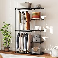 Dulap pentru haine HOMCOM din material textil cu bară pentru umerașe și rafturi, 111 x 43 x 185 cm, Negru, pentru dormitor sau dressing 9