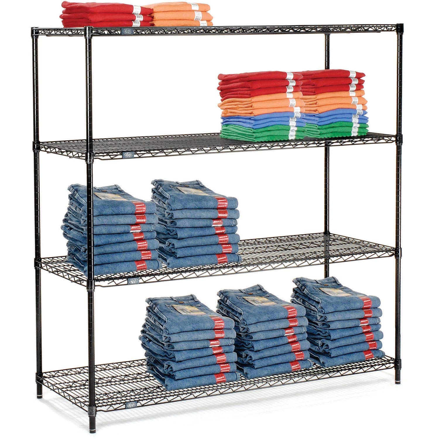Nexel Adjustable Wire Shelving Unit, 4 Tier, NSF Listed Commercial Storage Rack, 24" x 60" x 63", Black Epoxy