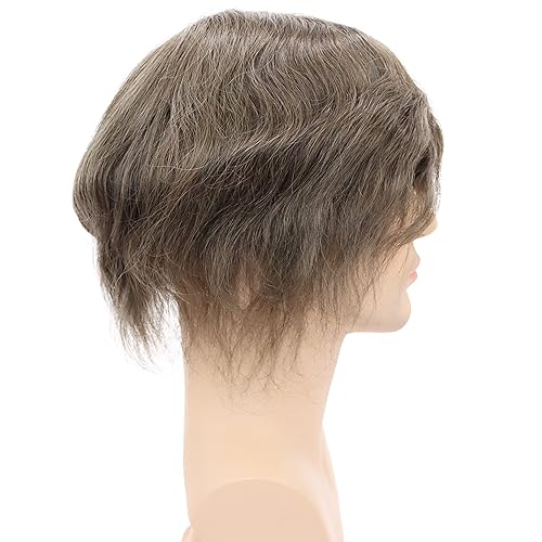 Miniatura 10 de Tupé de cabello humano europeo para hombres, suave, completo, sistema de reemplazo de cabello de encaje suizo, 10 x 8 pulgadas, lacio, color negro