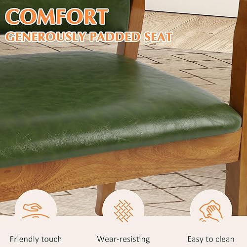 Miniatura 39 de NOBPEINT Mid-Century - Silla auxiliar de comedor con asiento de piel sintética en color negro, sillón en nogal, juego de 2 Negro