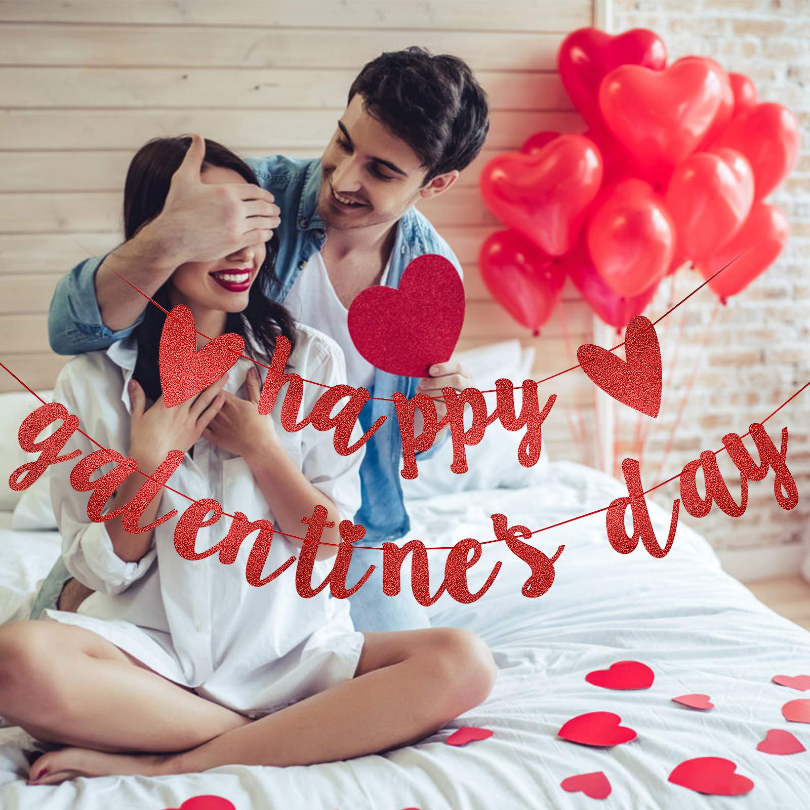 Red Glitter Happy Galentines Day Banner Galentine's Day Banner Galentines Banner Decorations for Happy Galentine’s Day Party Decorations