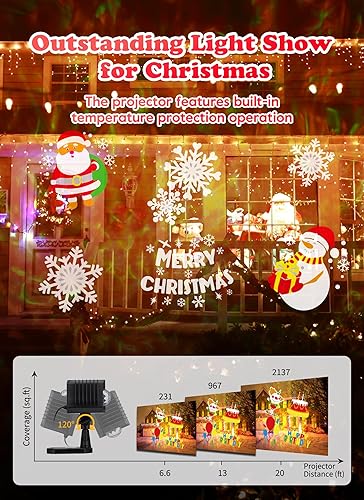 Miniatura 5 de Proyector de luces de Navidad para exteriores, 26 efectos HD (ondas oceánicas 3D + patrones), impermeables, con temporizador, luces de proyector de