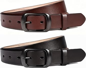 West Leathers Genuine Leather Belts for Women with Classic Pin Buckle | Soft & Supple Timeless Style 2 Colors, 2 Belts Slim 1.1" Width Perfect for Jeans, Dresses & Workwear