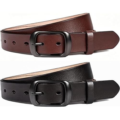 West Leathers [2 Pack Genuine Leather Belts for Women, Durable Womens Belt with Classic Pin Buckle for Jeans, Pants&Dresses