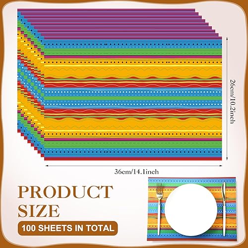 Miniatura 3 de Moinchore Paquete de 100 manteles individuales desechables de papel para fiesta, a rayas coloridas, para mesa de comedor, manteles mexicanos para