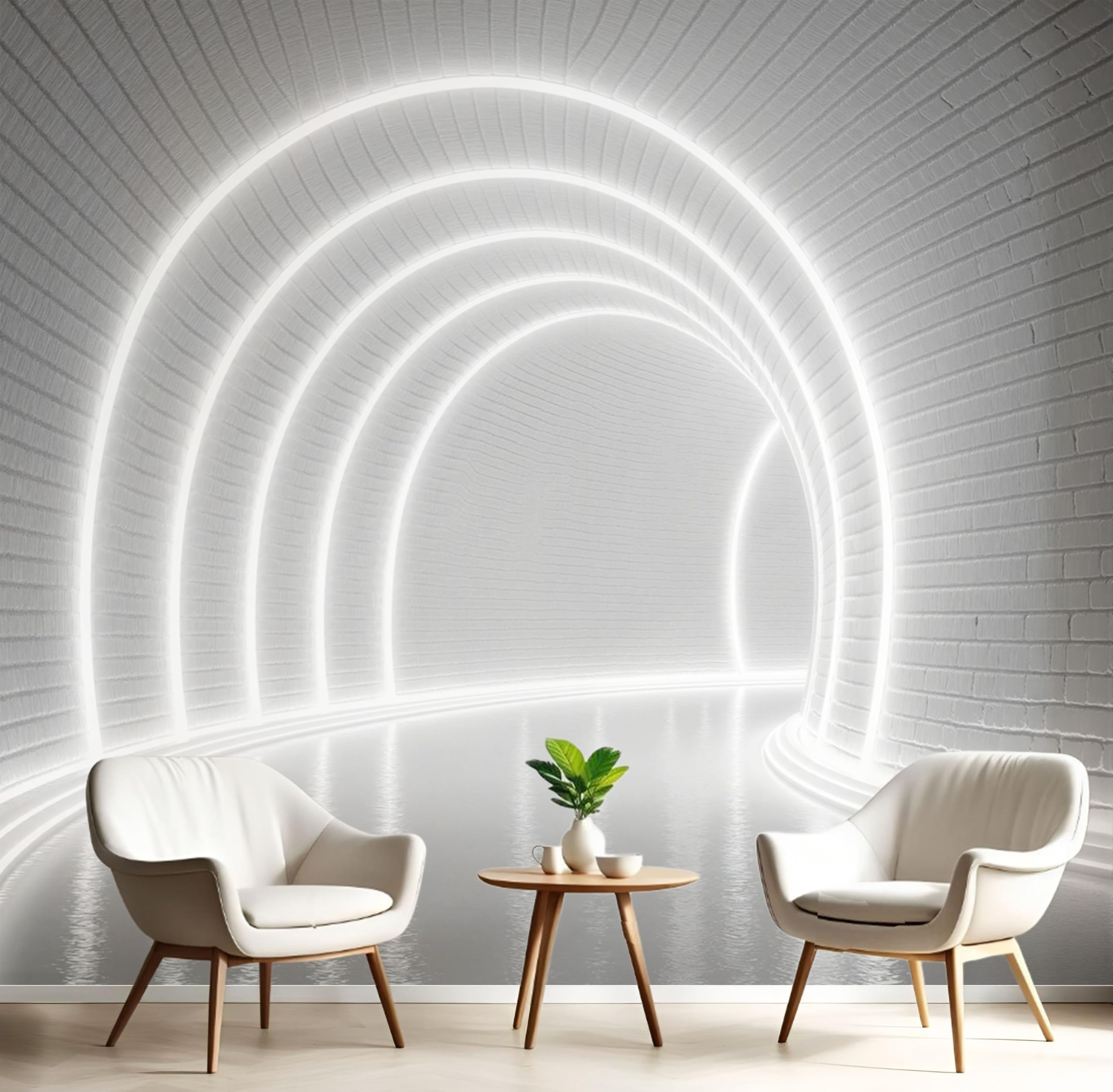 Papier peint 3D agrandir petite pièce tunnel de lumière beige soie 250x175