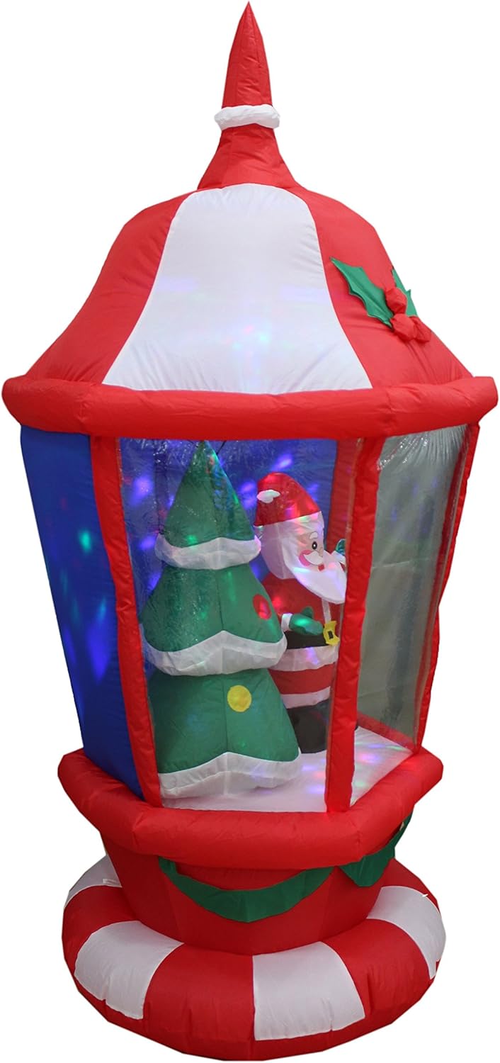 6 FT Lighted Christmas Inflatable Lantern with Santa – Outdoor/Indoor Yard Blow-Up Holiday Decoration with Built-in LED Lights, Self-Inflating Blower & Weather-Resistant Material