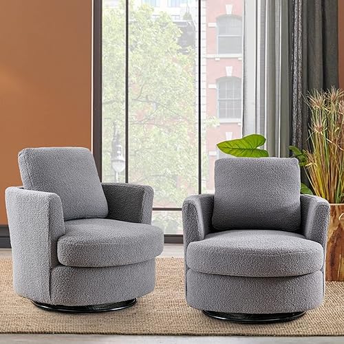 Miniatura 89 de Silla giratoria decorativa, sillas giratorias redondas de felpilla de 31.9 pulgadas de ancho para sala de estar, cómoda y moderna silla giratoria de