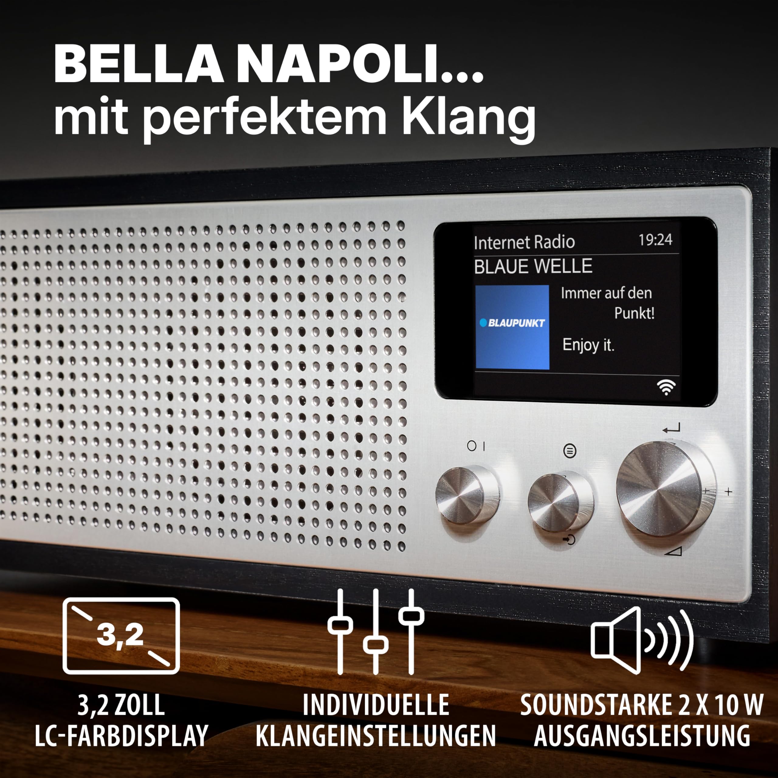 Blaupunkt Napoli 400 Internetradio, DAB+ Radio WLAN, Stereo Radio Retro Design, WiFi/WLAN mit Bluetooth & LC-Farbdisplay, Internetradio Stereo für Küche Wohnzimmer