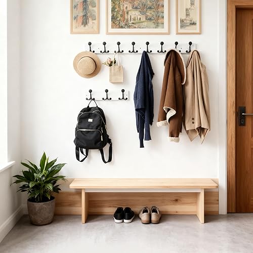 Miniatura 105 de SKOLOO Perchero de madera blanca de 17 pulgadas con 3 ganchos triples, ideal para entradas familiares, aulas y almacenamiento de suministros para