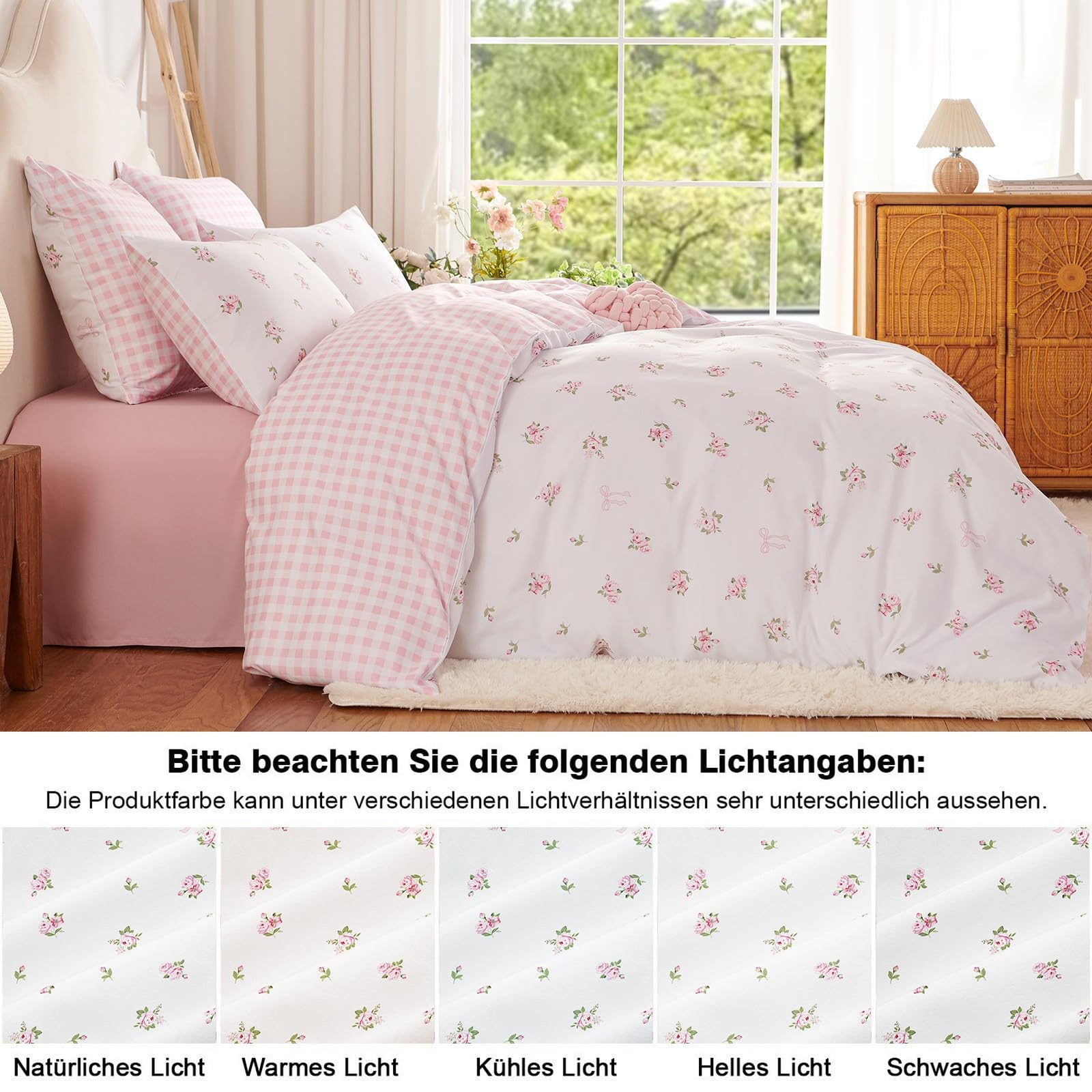 Tospass Ropa de cama para niña de 200 x 200 cm, diseño de flores, color blanco, rosa y verde, ropa de cama para niños, microfibra, funda nórdica con certificado Öko-Tex 1 funda nórdica con cremallera