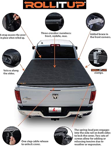 Miniatura 3 de LEER ROLLITUP  Compatible con Ram 1500 2019-2023 - Nuevo estilo de carrocería - con caja de 67"  Funda suave enrollable para tonneau de camioneta