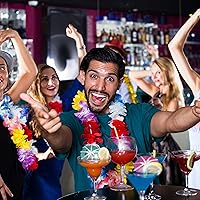 Vista 5 de Collar de flores de seda hawaianas con temática tropical de Luau Hawaii, 25 unidades para playa, vacaciones, boda, cumpleaños, suministros de verano