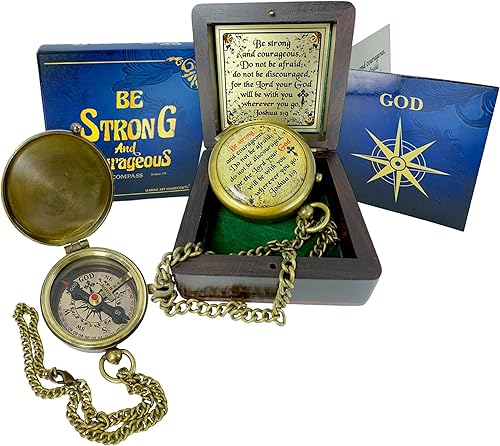Miniatura 12 de Bible Verse Brass Compass – “Be Strong and Courageous” (Joshua 1:9) | Christian Gift for Graduation, Baptism, Confirmation – Religious Keepsake for