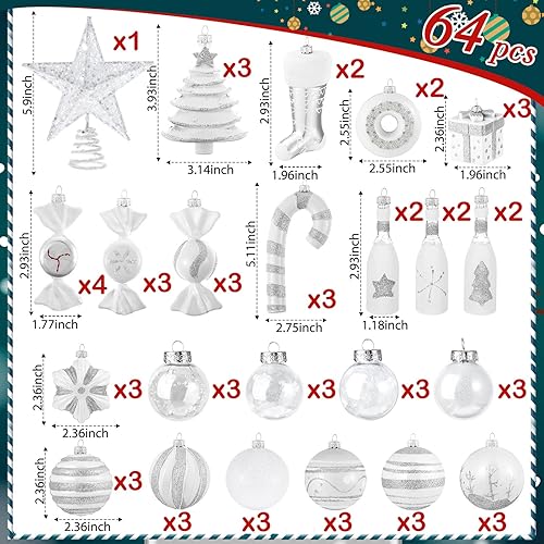 Miniatura 3 de Juego de 64 bolas de adornos de caramelo de Navidad, adornos de Navidad, surtido de adornos de árbol de Navidad, bolas de Navidad para árbol de