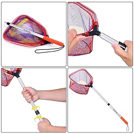 PLUSINNO Kids Fishing Net, Telescopic Lightweight Landing Net with Aluminum Pole Handle and Nylon Mesh, Catch and Release Net for Kids Youth Outdoor