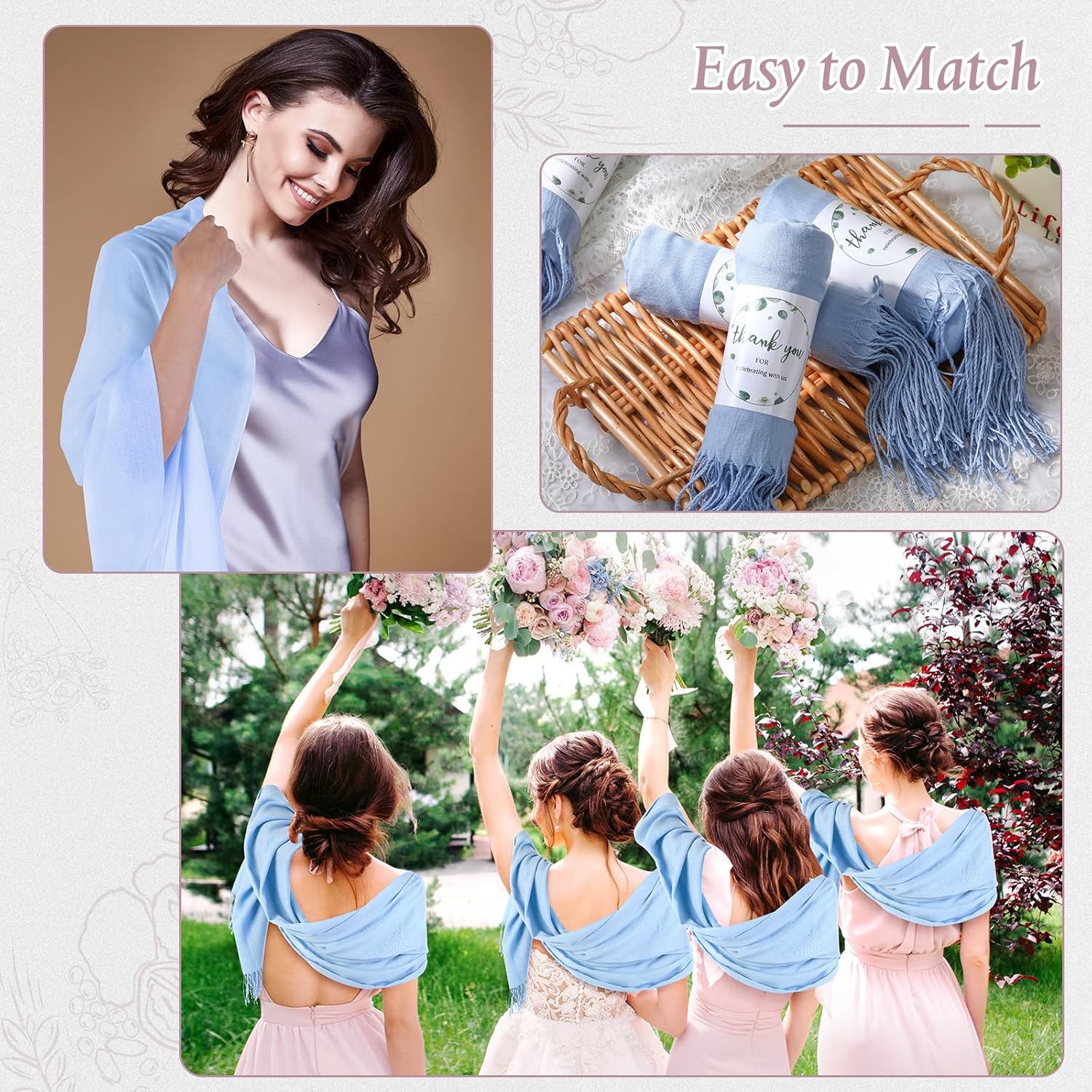 Ramede Pashmina Shawl Wraps for Women 79 x 28 Inch Bulk Wedding Favors Bridal Shawls Gifts for Guests with Thank You Cards - Image 5