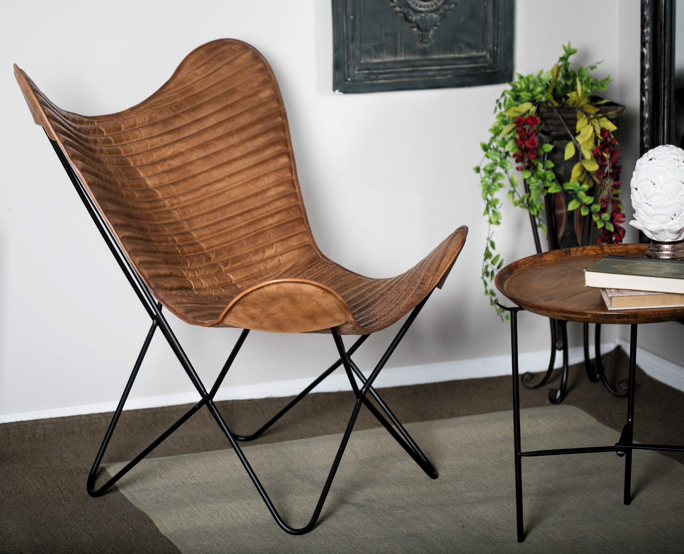 家具 sskznn Amazon.com: Deco 79 Vintage Leather Stripes Butterfly Chair, 30