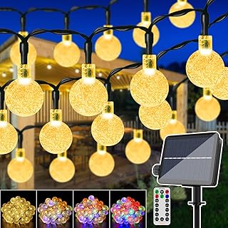 Ollny Outdoor Solar String Lights 25FT/50LED Crystal Globe Patio String Lights Remote Control Waterproof Warm White to Mul...
