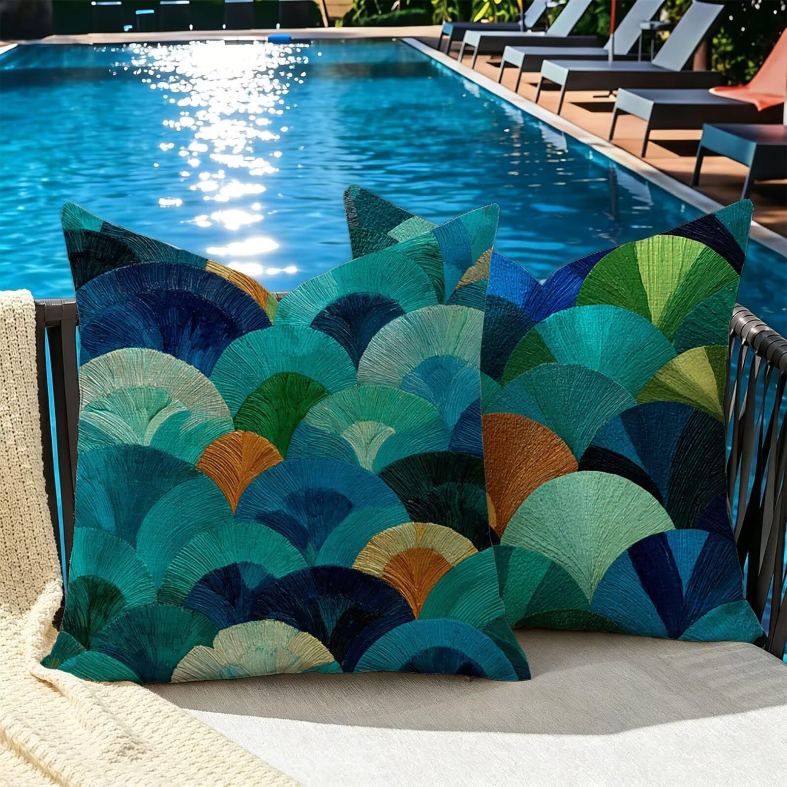 Cuscino Divano 65x65cm Set di 2, blu fan Lino Cuscini per Divano
