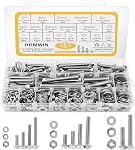 Homwin 255Pcs Kit de boulons et écrous en acier inoxydable, 1/4-20, 5/16-18, 3/8-16 Ensemble de boulon et d'écrous, Kit d'assortiment à vis assorties Argent